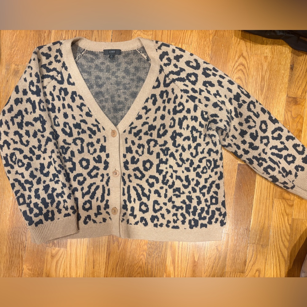 J. Crew Black and Tan Leopard Knit cardigan Sweater
